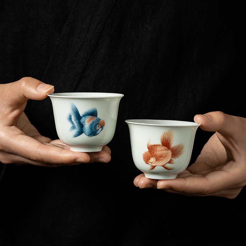 白瓷茶杯套装主人杯个人专用高档情侣对杯功夫茶品茗杯陶瓷金鱼杯,淘宝优惠券,粉丝福利购,淘宝优惠卷