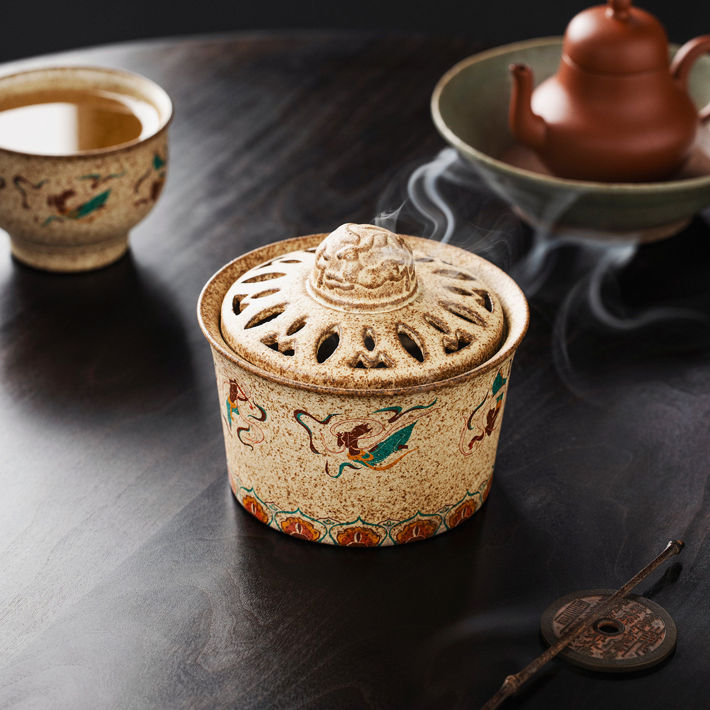 敦煌文创飞天仕女盘香炉国潮风复古陶瓷单个盘香薰炉摆件香座香托,淘宝优惠券,粉丝福利购,淘宝优惠卷