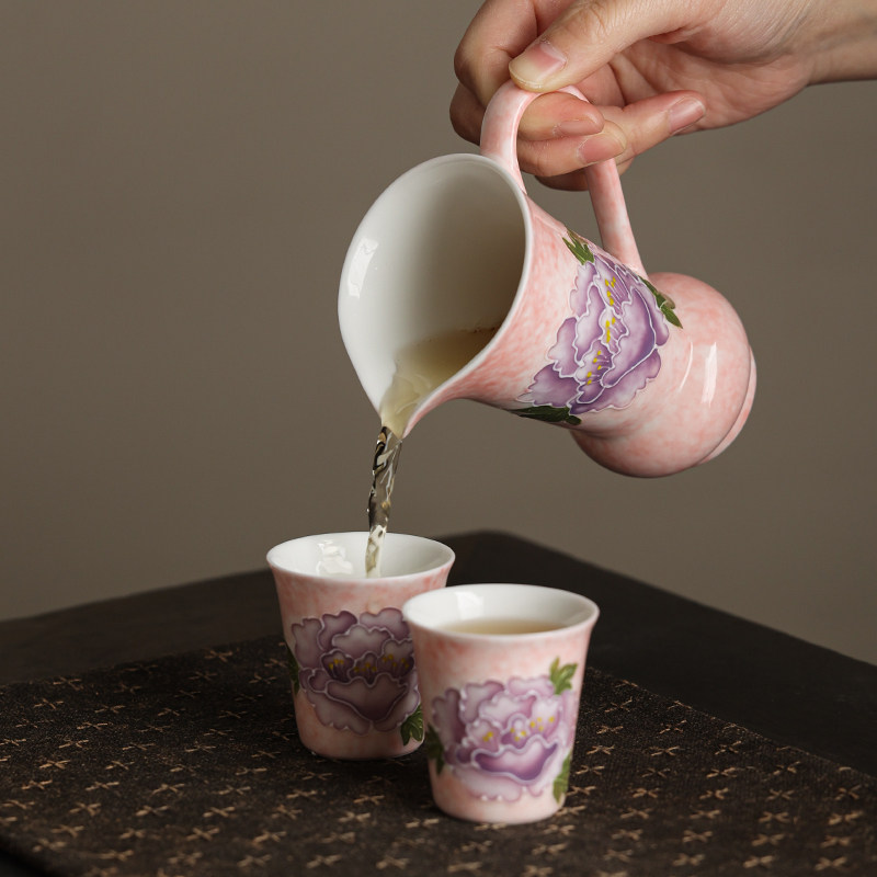 粉彩手绘盛世牡丹仿宋公道杯陶瓷手绘分茶器茶具配件茶海茶道公杯,淘宝优惠券,粉丝福利购,淘宝优惠卷