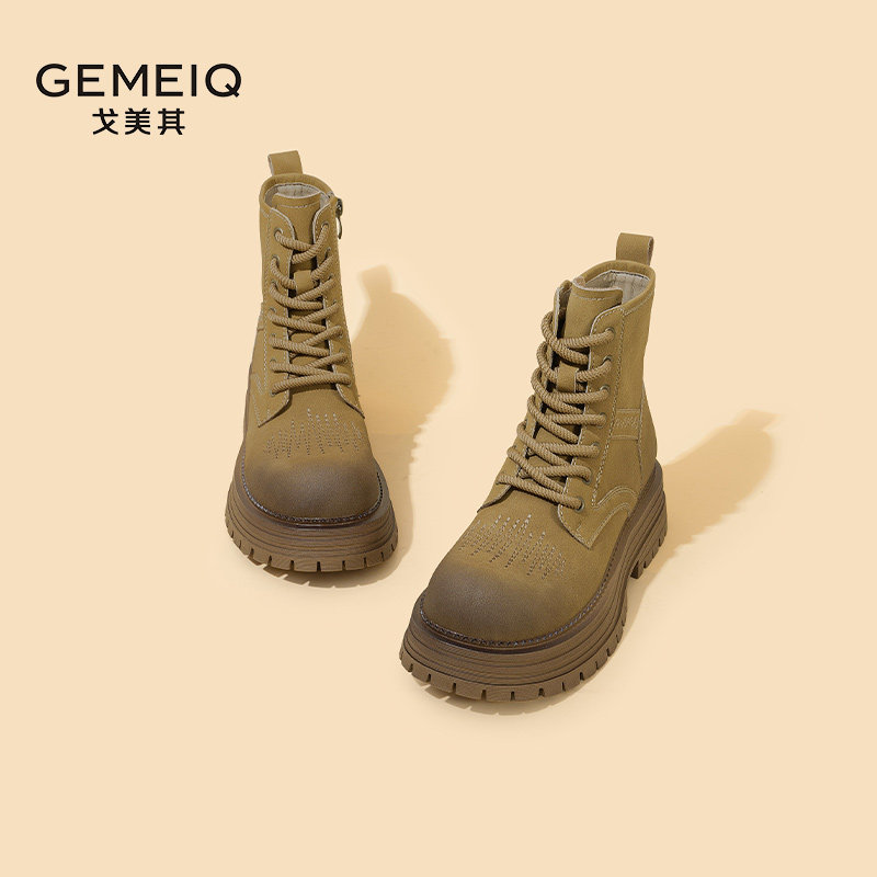 戈美其2025新款冬厚底马丁靴女单靴爆款大黄靴户外徒步登山短靴子,淘宝优惠券,粉丝福利购,淘宝优惠卷