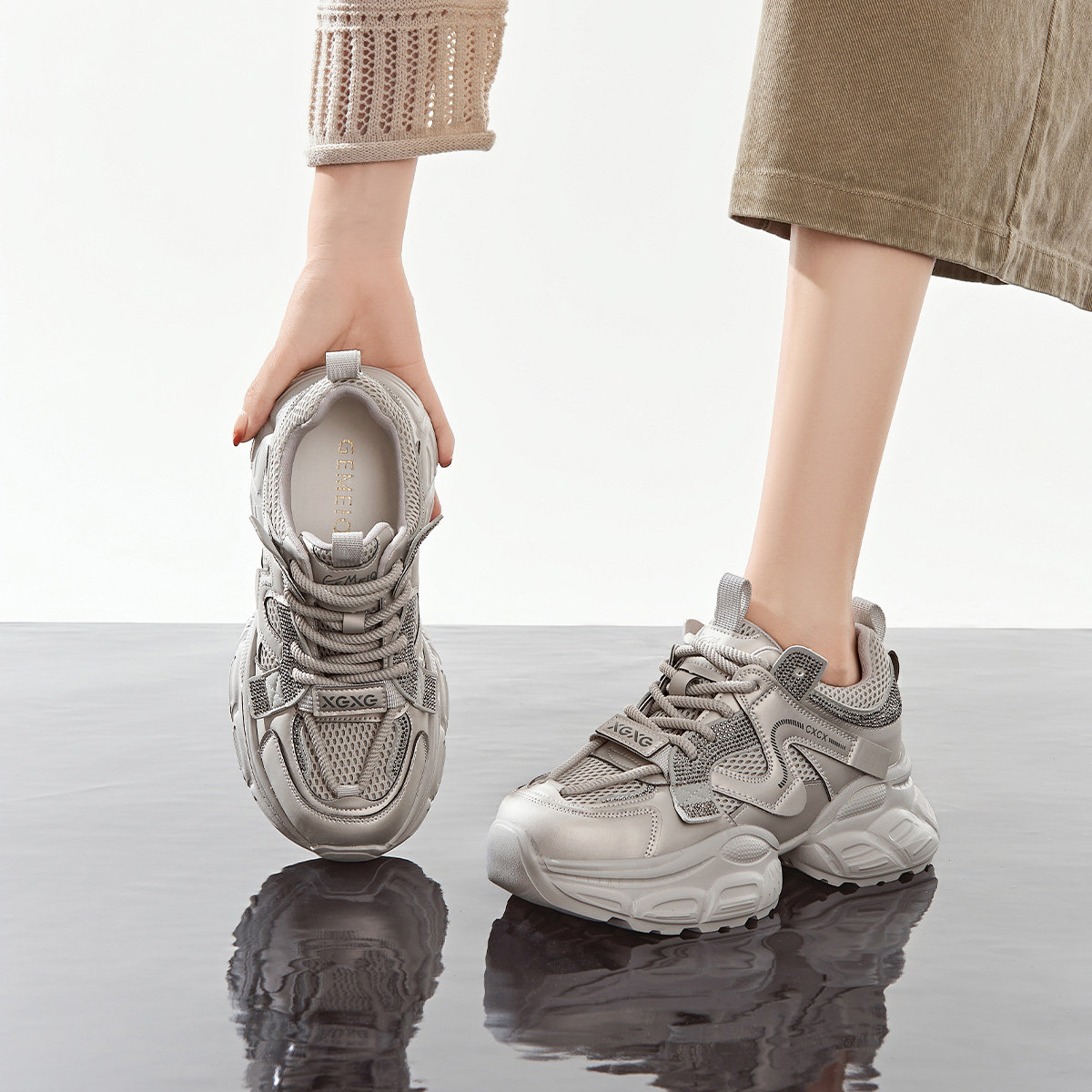 戈美其女鞋老爹鞋网面软底透气增高新款厚底增高休闲运动鞋跑步鞋,淘宝优惠券,粉丝福利购,淘宝优惠卷