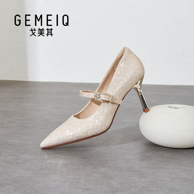 戈美其法式婚鞋女尖头细跟秀禾新娘高跟鞋2026春季一字扣带女鞋子,淘宝优惠券,粉丝福利购,淘宝优惠卷