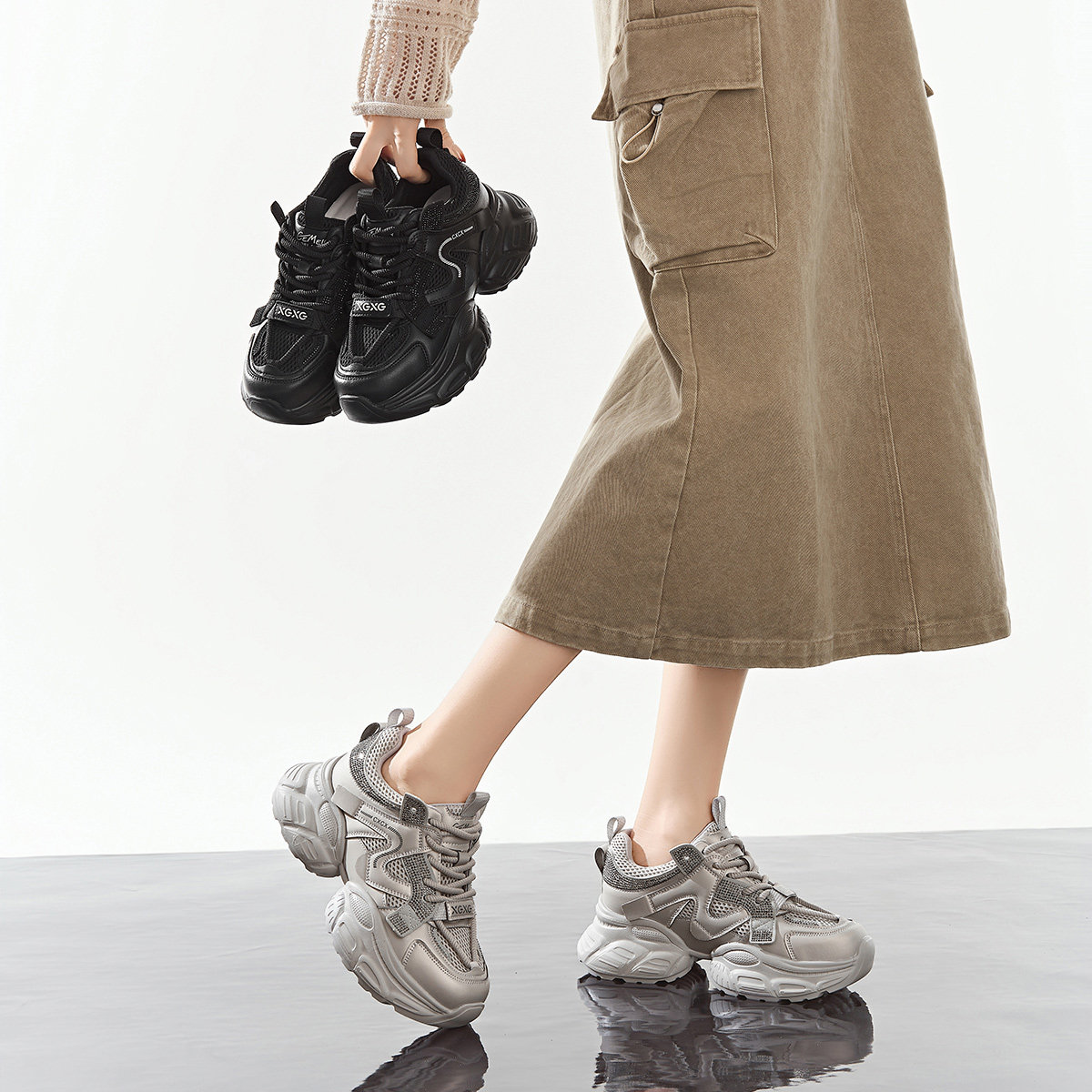 戈美其女鞋老爹鞋网面软底透气增高新款厚底增高休闲运动鞋跑步鞋,淘宝优惠券,粉丝福利购,淘宝优惠卷