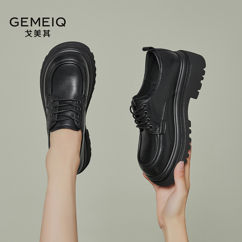戈美其真皮春季厚底单鞋女黑色学院风小皮鞋英伦乐福鞋jk鞋潮,淘宝优惠券,粉丝福利购,淘宝优惠卷