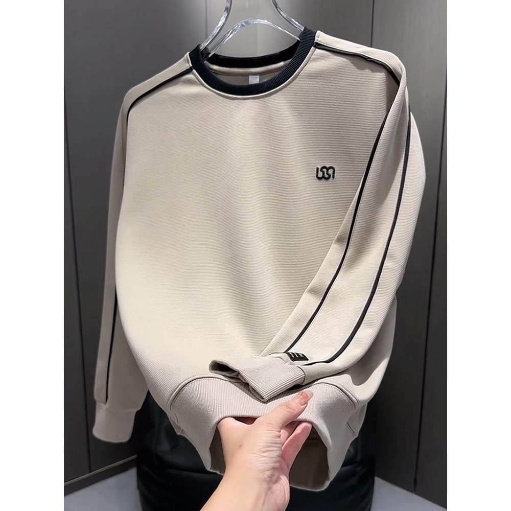 MAROLIO~彰显时尚气息！韩版休闲圆领卫衣男潮流刺绣拼接套头上衣,淘宝优惠券,粉丝福利购,淘宝优惠卷