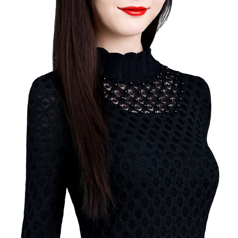 时尚蕾丝打底衫女秋冬2021长袖 红鹿瑰人蕾丝衫/雪纺衫