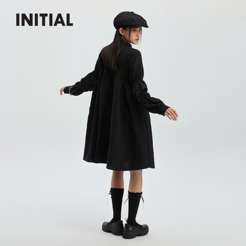 INITIAL宽松抽褶衬衫连衣裙