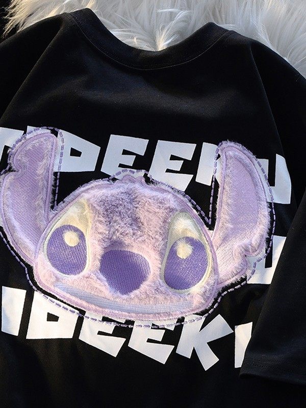 纯棉小众潮牌卡通植绒短袖宽松大阪t恤男女夏季oversize情侣上衣,淘宝优惠券,粉丝福利购,淘宝优惠卷