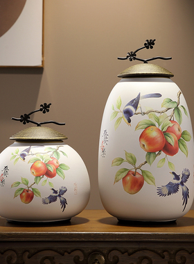 新中式入户玄关陶瓷花瓶摆件客厅电视柜罐子国风家居装饰高档礼品