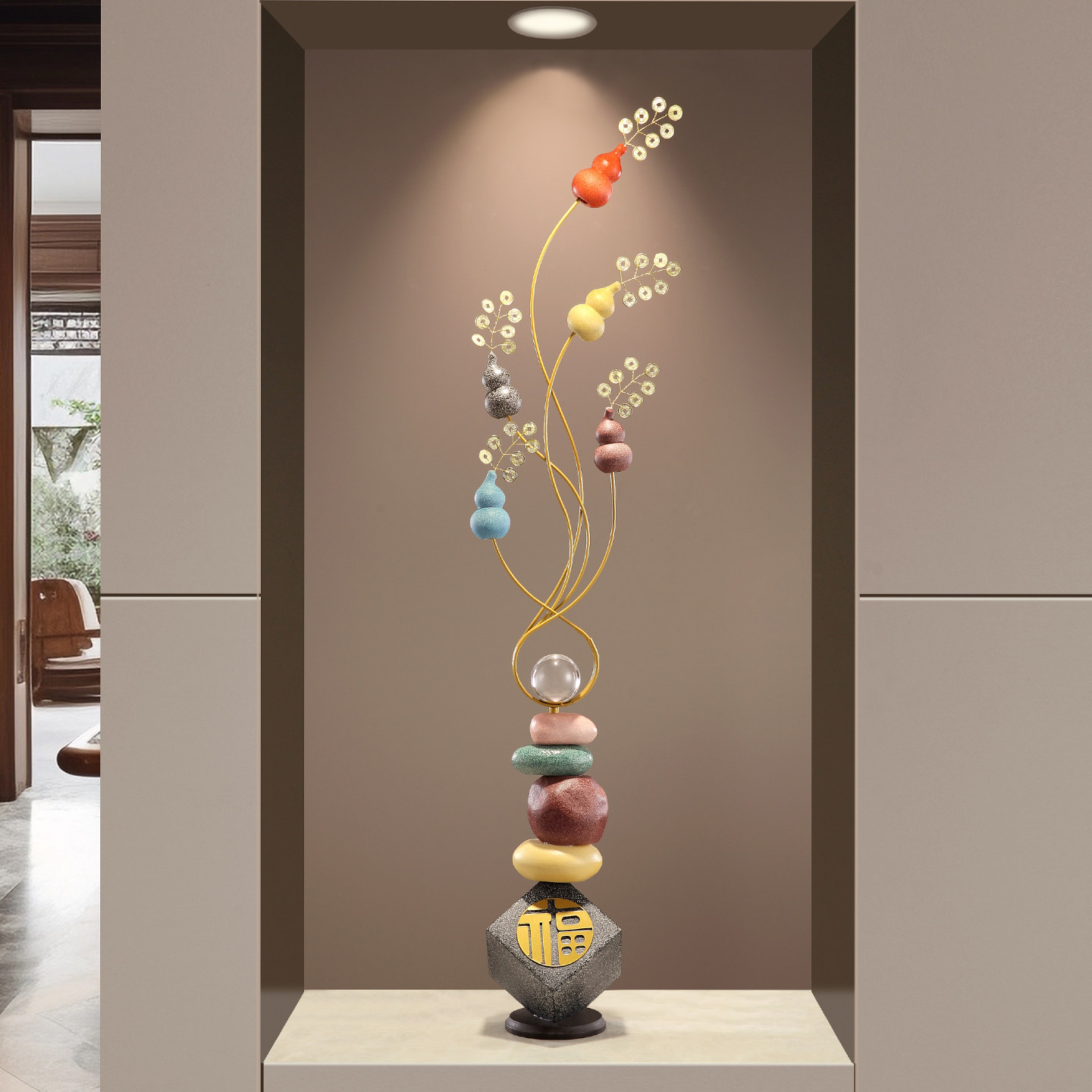 时来运转招财葫芦落地大摆件入户玄关客厅电视柜竖高装饰乔迁开业,淘宝优惠券,粉丝福利购,淘宝优惠卷