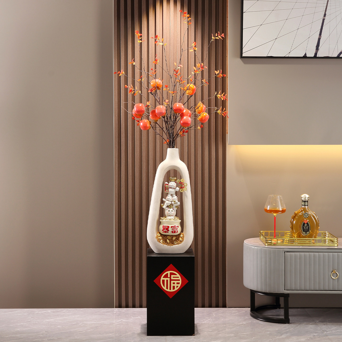 客厅大型落地花瓶摆件竖高级感玄关电视柜旁招财猫装饰品乔迁开业,淘宝优惠券,粉丝福利购,淘宝优惠卷