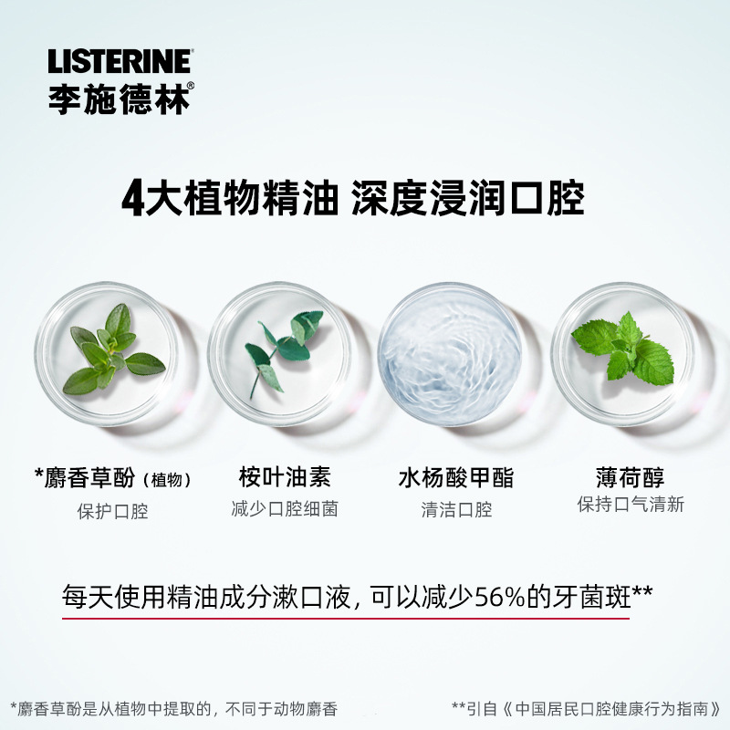 李施德林冰蓝劲爽漱口水100ml清洁 花初家居漱口水