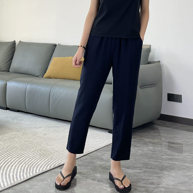 Plus size summer ສູງ waist rayon pencil pants trousers ຝ້າຍໄຫມ