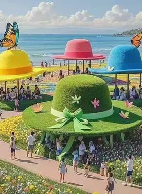 户外网红草帽巨型雕塑摆