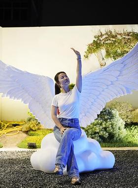 户外网红拍照打卡天使翅膀发光蝴蝶雕塑民宿景区背景墙装饰大摆件