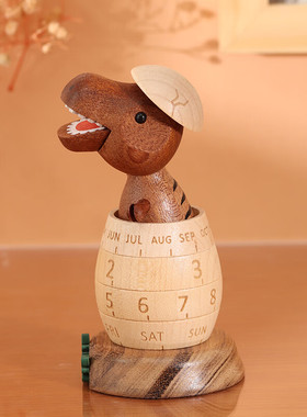 森活木趣桌面万年历可转动实木日历八音盒客厅高级感木质摆件装饰