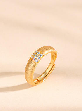 S925纯银拉丝素圈开口食指戒指