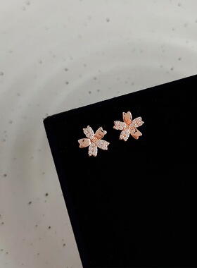 MoreSuitable锆石玫瑰金小花朵s925银针耳钉迷你小巧简约日常耳饰