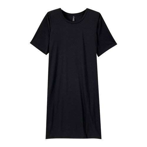 藏肉显瘦特大码小黑裙中长款夏女装200斤胖mm宽松遮肚开叉连衣裙 - 图3