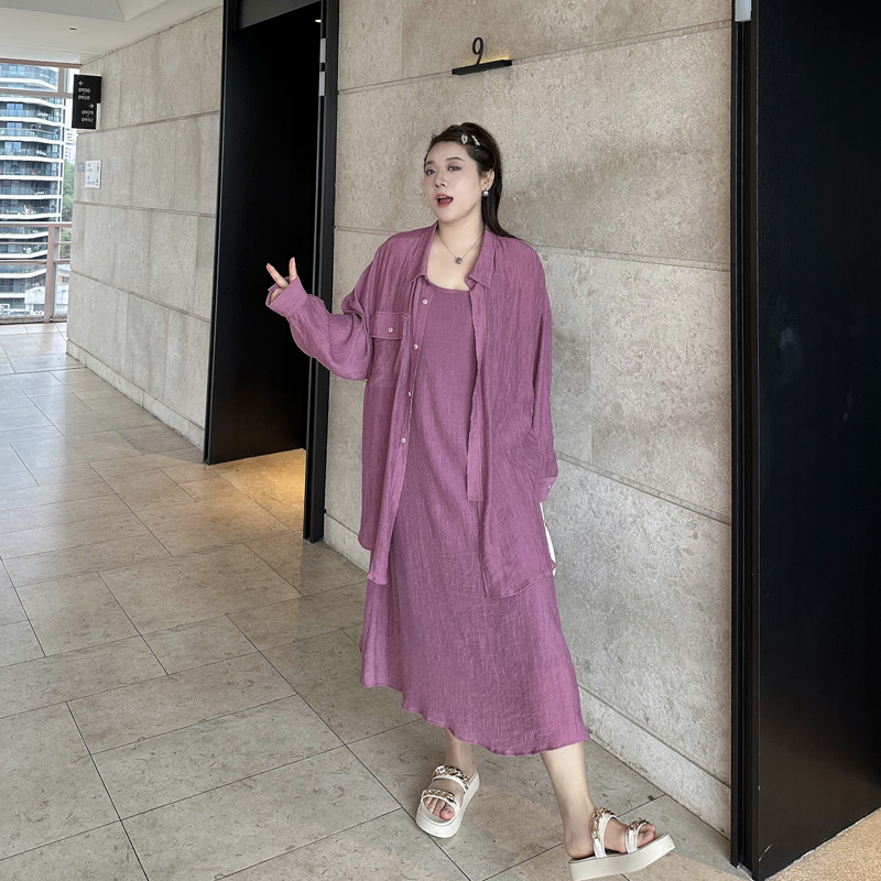 大码套装女薄款雪纺防晒凉快胖mm衬衫+吊带裙200斤宽松度假两件套,淘宝优惠券,粉丝福利购,淘宝优惠卷