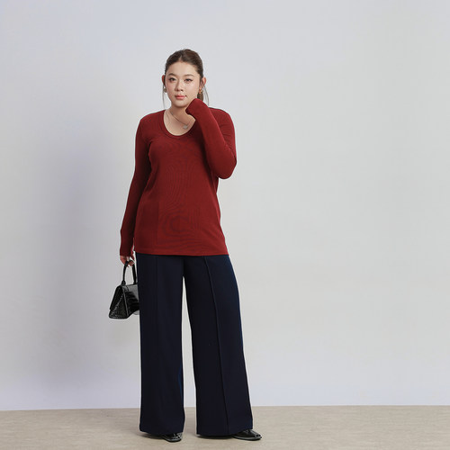 心存真大码女装2026春新款斜纹西裤200斤胖mm宽松直筒阔腿休闲裤 - 图0