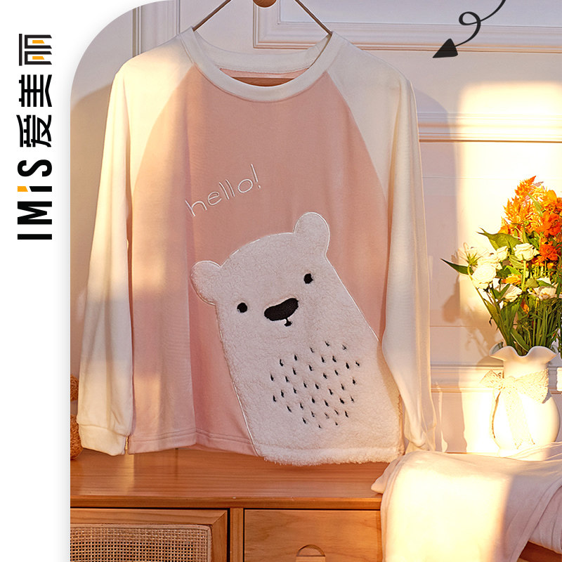 爱美丽imis睡衣女秋冬柔软法兰绒可爱套头分身家居套装im46bfx1