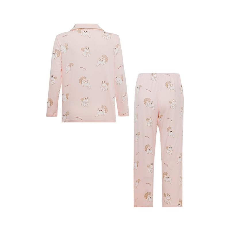 爱美丽安睡猫双面布3A抗菌睡衣女翻领秋冬新款长袖长裤家居服套装 - 图3