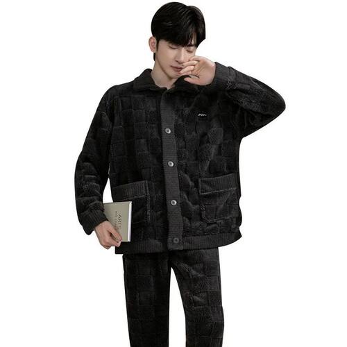 2pcs/set Men's Pajamas Autumn And Winter Padded And Thickene - 图2