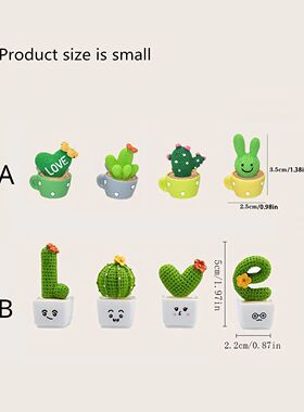 1 Set Of 4, Resin Succulent Cactus Mini Green Plant Car Offi