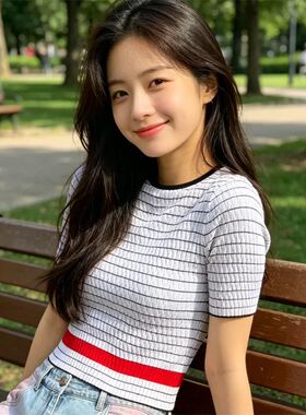 Summer Clothing Women's Series Slim-Fit Versatile Round-Neck