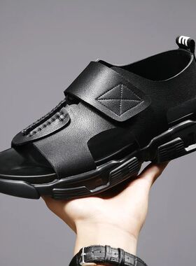 Men's Retro Buckle Strap Sandals Genuine Leather Upper Adjus