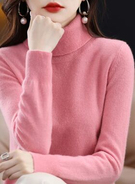 100% Merino Wool Cashmere Sweater Women Knitted Sweater Turt