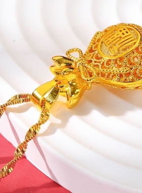 出口欧美跨境外贸沙金项链如意佛牌佛公黄财神国风镂空福字平安