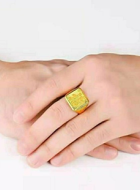 出口欧美跨境外贸越南沙金戒指男精品福字招财指环沙金饰品素圈银