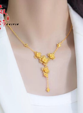 欧美跨境外贸沙金首饰品女感梅花项链轻奢小众花锦绣锁骨链花朵