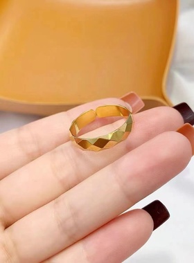 出口欧美跨境外贸沙金戒指女感菱形开口戒指小众轻奢感指环情侣