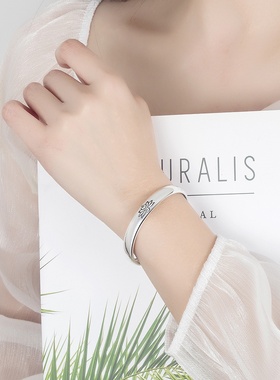 轻奢银饰新品时尚手镯开口复古做旧莲花手环手镯女式爆款热销零售