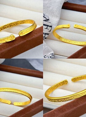 欧美跨境外贸沙金饰品轻奢小众开口锤纹紧箍咒手镯女设计小众手饰