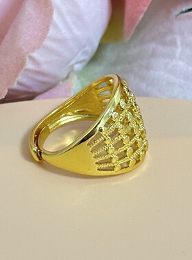 出口欧美跨境外贸越南沙金镂空戒指女小众轻奢车花米字圆点网格