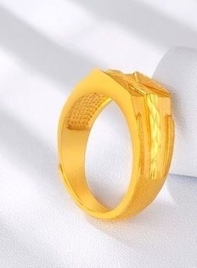 出口欧美跨境外贸沙金饰品男士车花活口戒指气质百搭仿沙金不掉