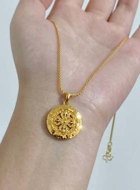 欧美跨境外贸沙金饰品新中式碎冰冰金刚杵圆盘吊坠时尚金久不手饰