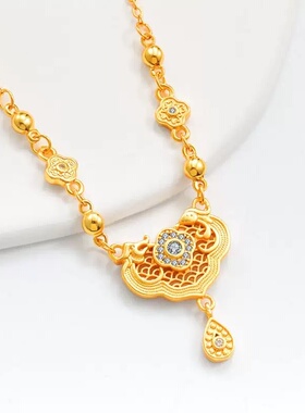 欧美跨境外贸沙金镶锆石龙凤和鸣项链饰品女感百搭项链轻奢小众