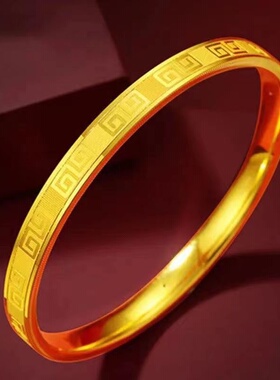 欧美跨境外贸越南沙金饰品CNC长城纹手镯女不掉色仿黄金镯子实心