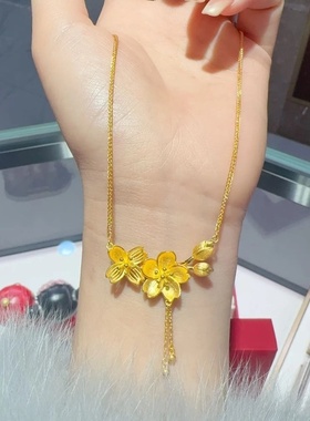 欧美跨境外贸沙金饰品双生花项链女款时尚简约套链轻奢小众设计