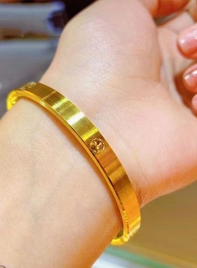 欧美跨境外贸沙金饰品钻纹手环女工艺车花轻奢小众设计金金镯子