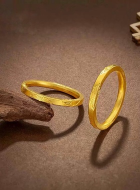 出口欧美跨境外贸越南沙金小雏菊花素圈戒指女仿黄金方形简约指环