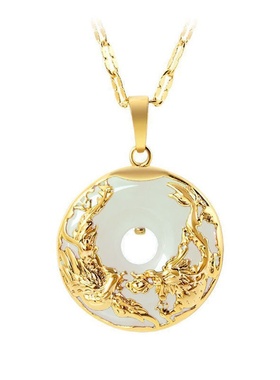 出口欧美跨境外贸越南沙金饰品项链龙凤吊牌水晶平安扣吊坠仿银饰