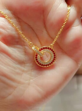 欧美跨境外贸沙金饰品新中式玫红色满钻环环相扣套链女金久不手饰