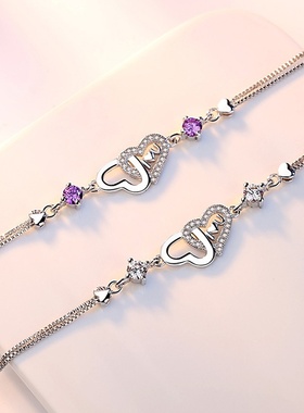 流行饰品外贸轻奢银饰心耀手链银电镀气质女版简约锆石紫钻首饰