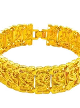 欧美跨境外贸越南沙金手串男轻奢龙纹手链加长手表链铜合金首饰